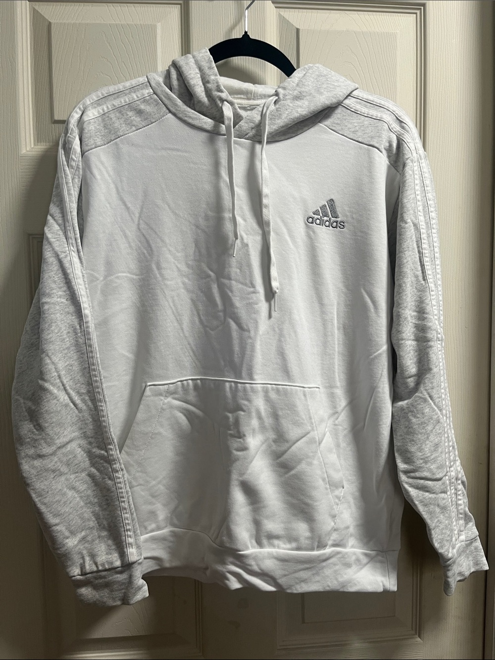 adidas White and Light Gray Pullover Hoodie